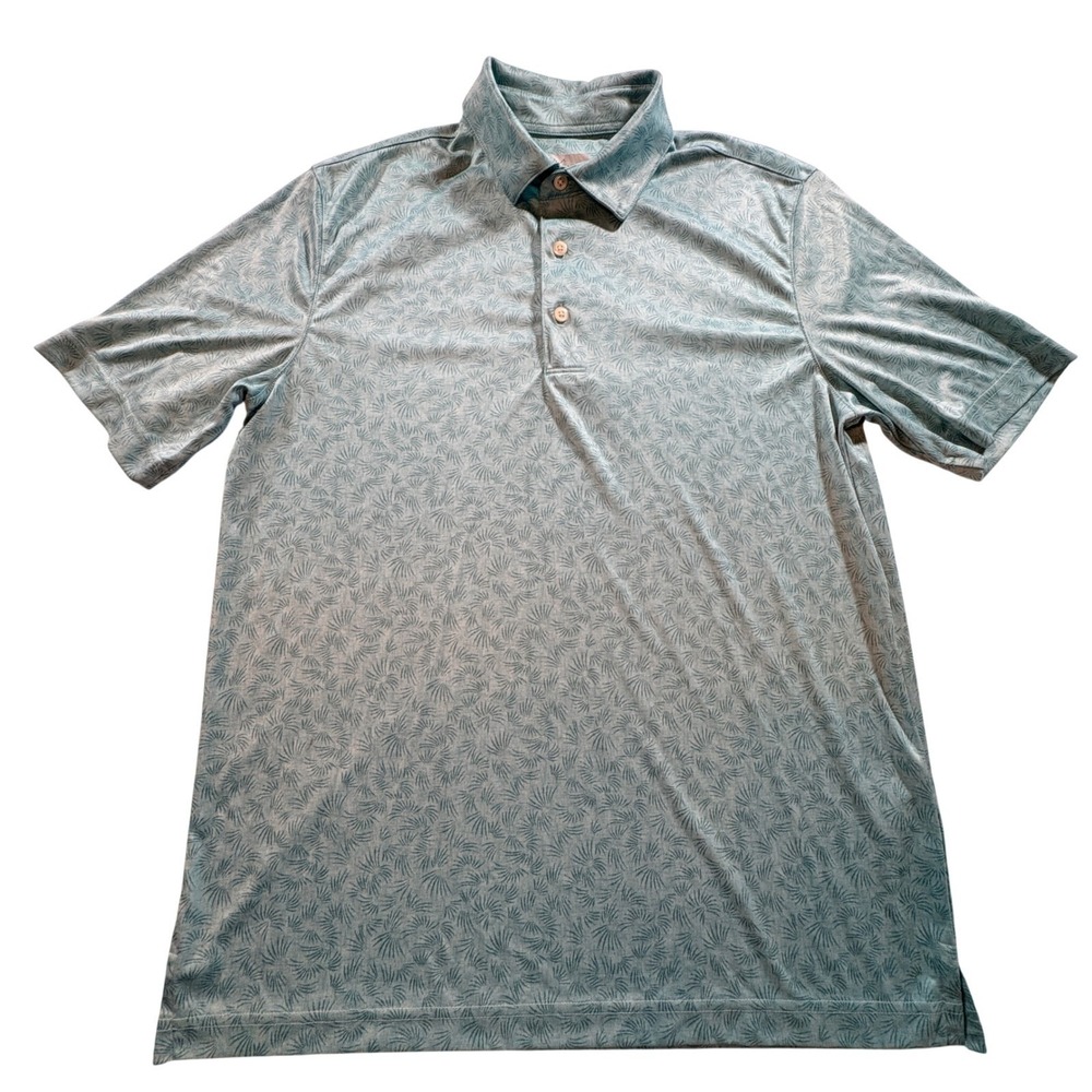 Greg Norman Polo Shirt Mens Small Aqua Blue Palm Print ML75 Play Dry Golf Top - Picture 2 of 9